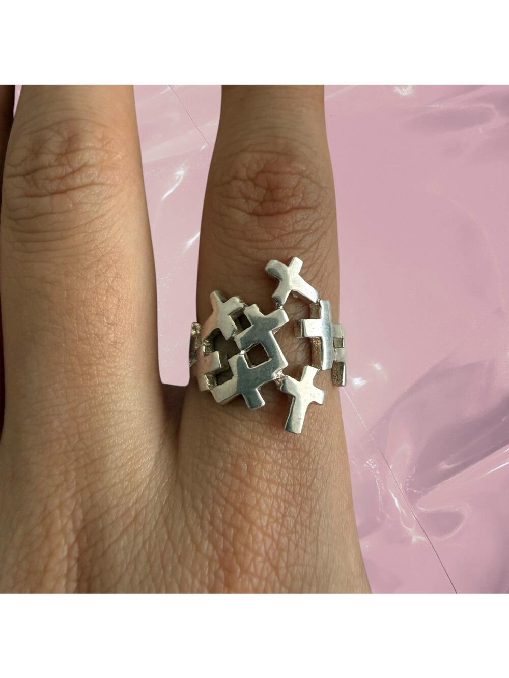 Vintage Y2K goth grunge scattered multiple cross ring 925 Sterling Silver Size 7
